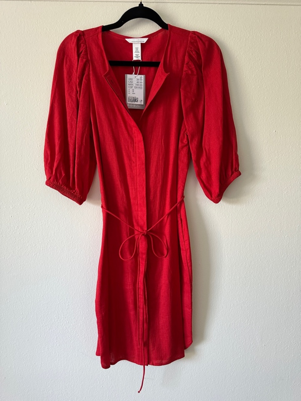 H&M Red Mini Dress with Puff Sleeves
